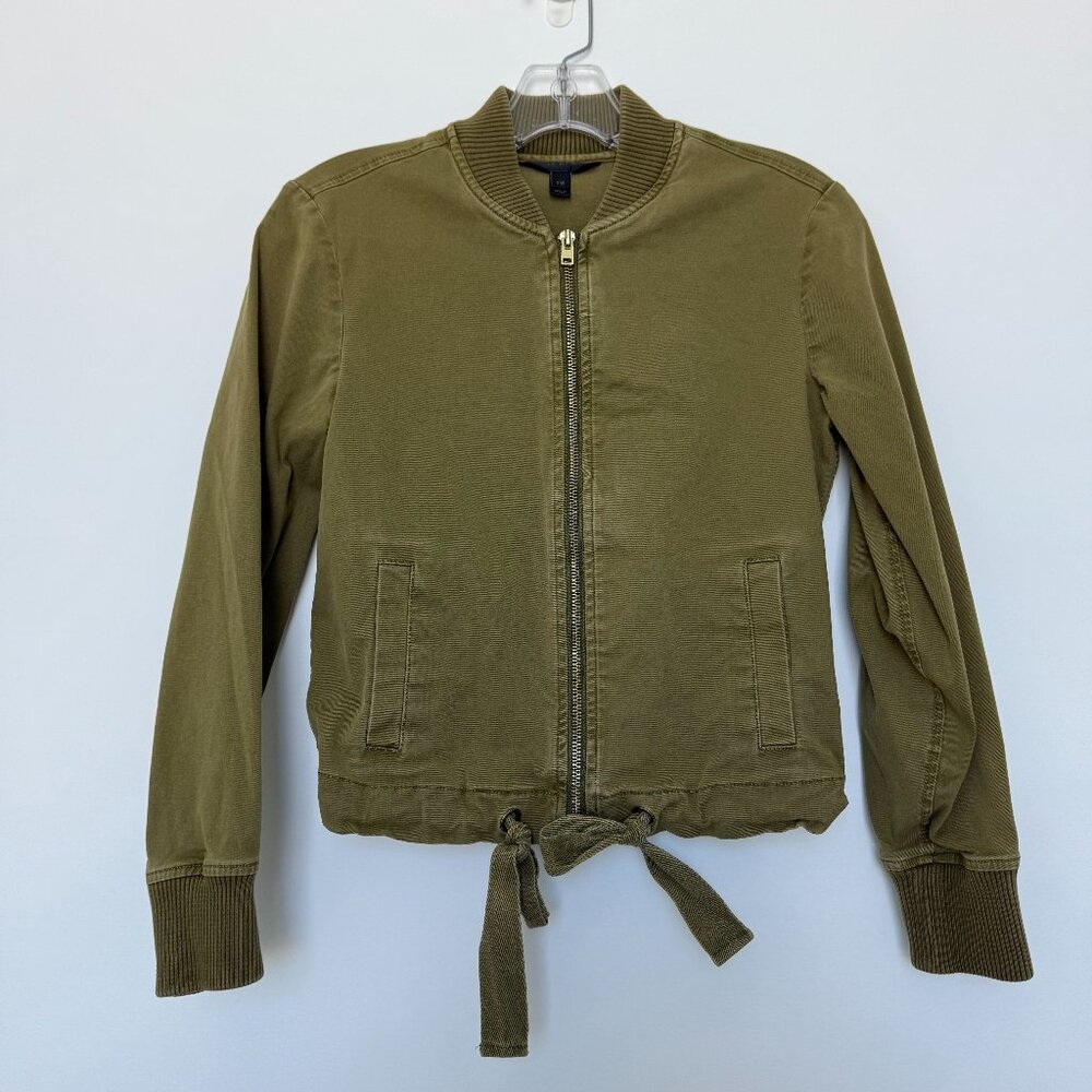 J.Crew lightweight green cotton bomber jacket with tie details XXS